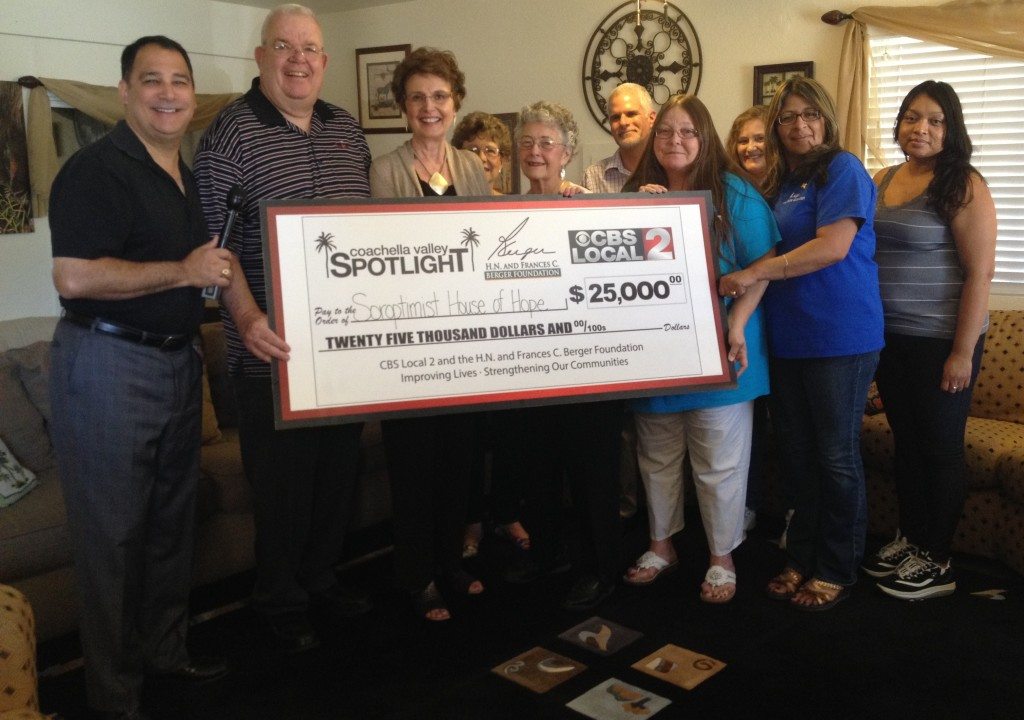 Soroptimist House of Hope receives the Coachella Valley Spotlight Award Check